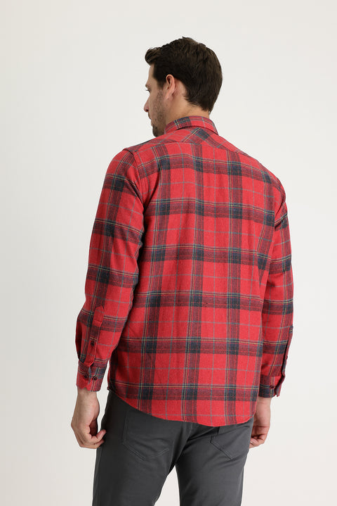 Red Long Sleeve Regular Fit Plaid Shacket Lumberjack Cotton Shirt