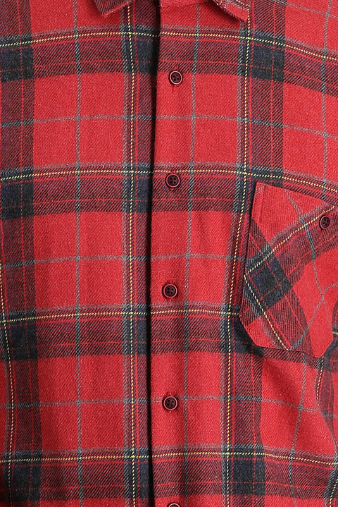 Red Long Sleeve Regular Fit Plaid Shacket Lumberjack Cotton Shirt