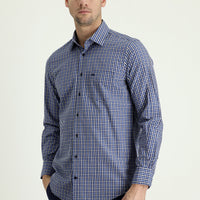 Medium Navy Long Sleeve Regular Fit Plaid Sport Cotton Shirt