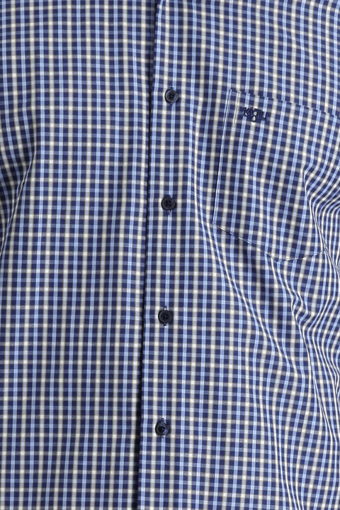 Medium Navy Long Sleeve Regular Fit Plaid Sport Cotton Shirt