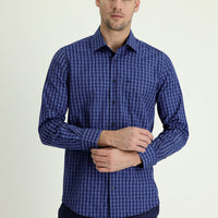Light Blue Long Sleeve Regular Fit Plaid Sport Cotton Shirt