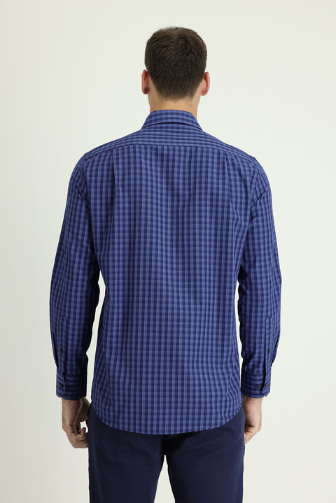 Light Blue Long Sleeve Regular Fit Plaid Sport Cotton Shirt