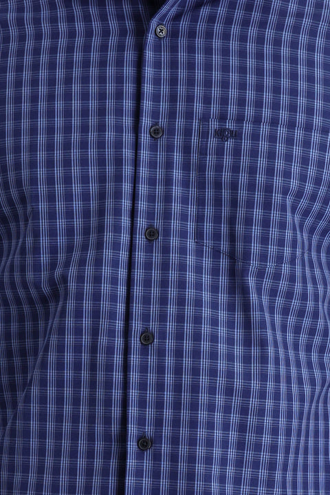 Light Blue Long Sleeve Regular Fit Plaid Sport Cotton Shirt