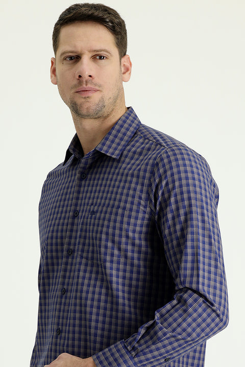 Light Yellow Long Sleeve Regular Fit Plaid Sport Shirt