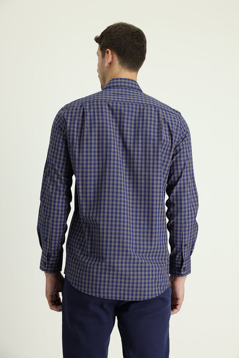 Light Yellow Long Sleeve Regular Fit Plaid Sport Shirt