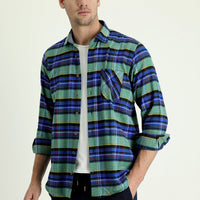 Dark Blue Long Sleeve Regular Fit Plaid Lumberjack Cotton Easy-Iron Shirt