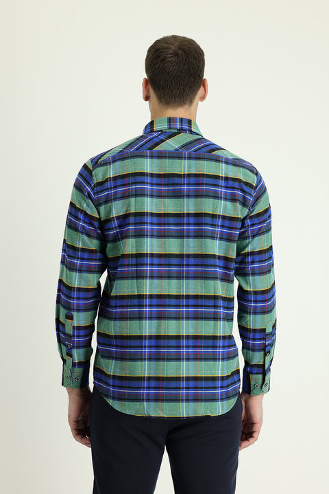 Dark Blue Long Sleeve Regular Fit Plaid Lumberjack Cotton Easy-Iron Shirt