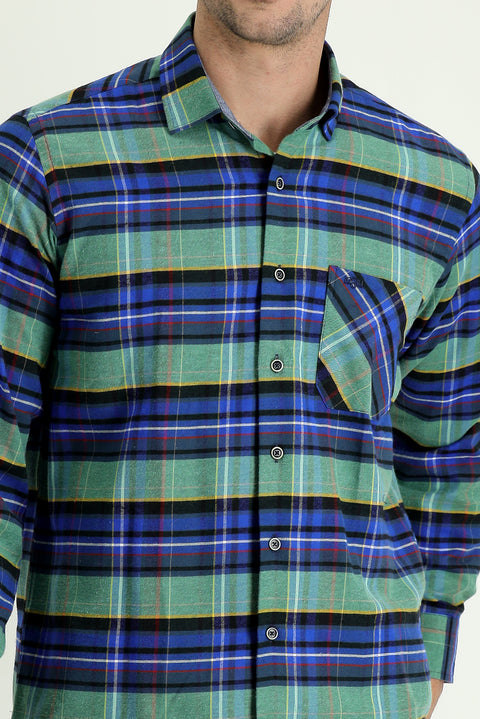 Dark Blue Long Sleeve Regular Fit Plaid Lumberjack Cotton Easy-Iron Shirt