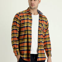 Medium Orange Long Sleeve Regular Fit Plaid Lumberjack Cotton Easy-Iron Shirt