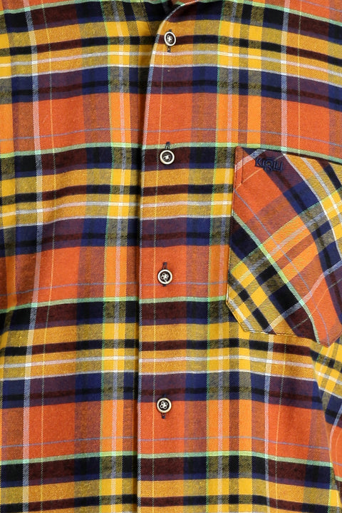 Medium Orange Long Sleeve Regular Fit Plaid Lumberjack Cotton Easy-Iron Shirt