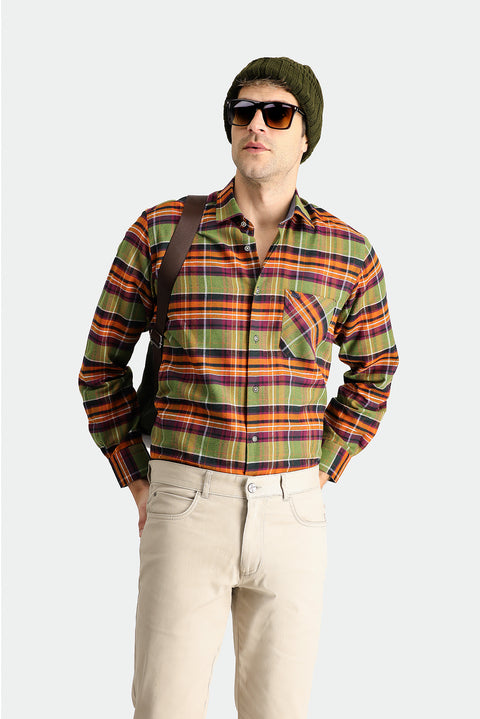 Olive Green Long Sleeve Regular Fit Plaid Lumberjack Cotton Easy-Iron Shirt