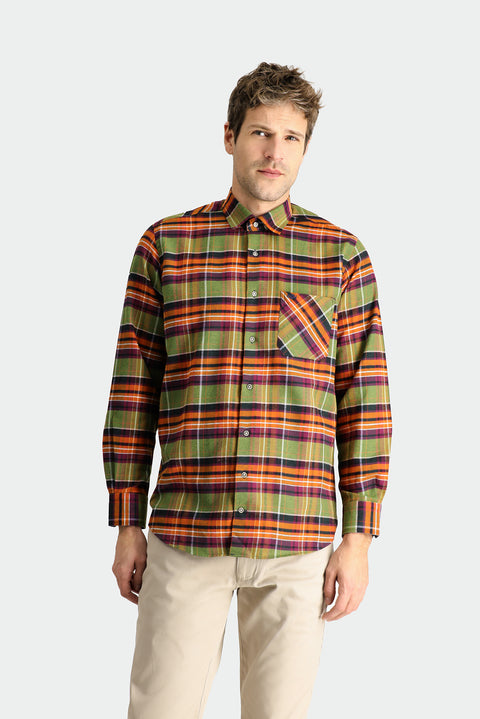 Olive Green Long Sleeve Regular Fit Plaid Lumberjack Cotton Easy-Iron Shirt