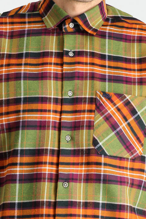 Olive Green Long Sleeve Regular Fit Plaid Lumberjack Cotton Easy-Iron Shirt
