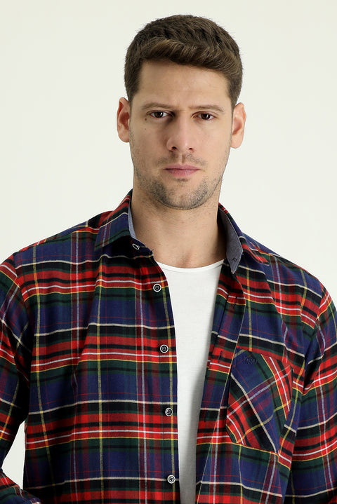 Dark Red Long Sleeve Regular Fit Plaid Lumberjack Cotton Easy Iron Shirt