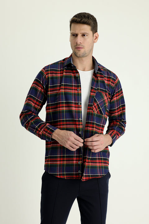 Dark Red Long Sleeve Regular Fit Plaid Lumberjack Cotton Easy Iron Shirt
