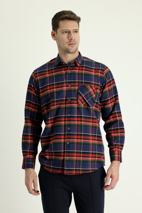Dark Red Long Sleeve Regular Fit Plaid Lumberjack Cotton Easy Iron Shirt