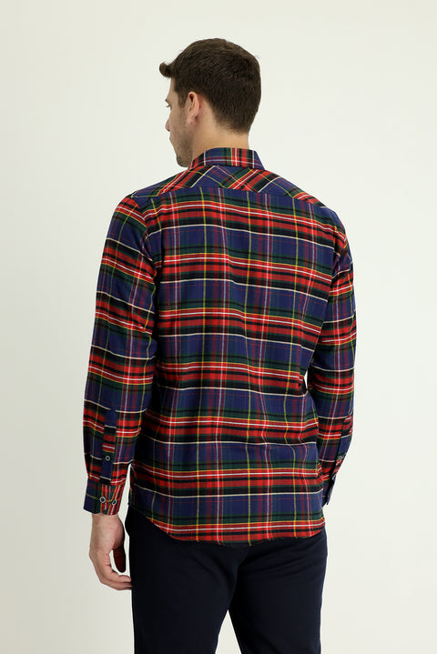 Dark Red Long Sleeve Regular Fit Plaid Lumberjack Cotton Easy Iron Shirt