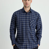Dark Blue Long Sleeve Regular Fit Plaid Lumberjack Cotton Easy-Iron Shirt