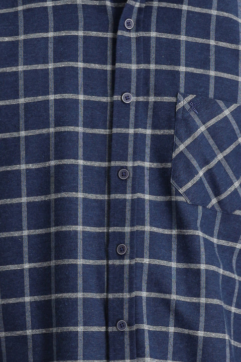 Dark Blue Long Sleeve Regular Fit Plaid Lumberjack Cotton Easy-Iron Shirt