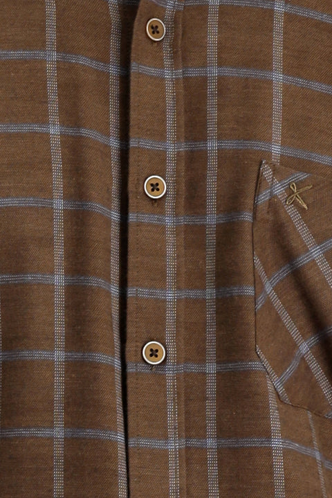Medium Brown Long Sleeve Regular Fit Plaid Lumberjack Easy Iron Cotton Shirt