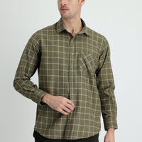 Medium Khaki Long Sleeve Regular Fit Plaid Lumberjack Cotton Easy-Iron Shirt