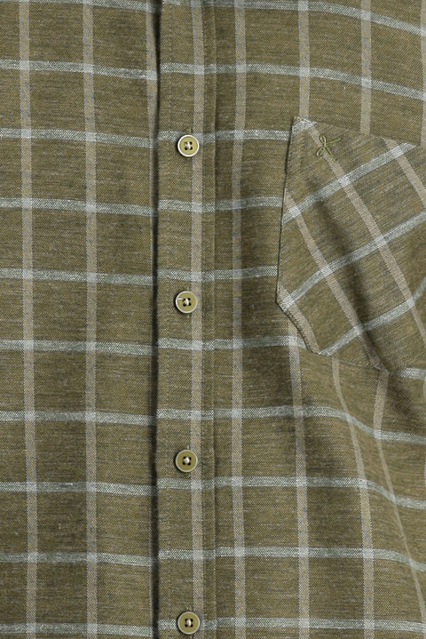 Medium Khaki Long Sleeve Regular Fit Plaid Lumberjack Cotton Easy-Iron Shirt