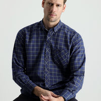 Dark Navy Long Sleeve Regular Fit Plaid Lumberjack Cotton Shirt