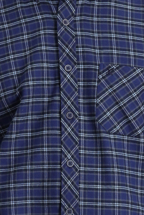 Dark Navy Long Sleeve Regular Fit Plaid Lumberjack Cotton Shirt