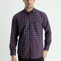 Koyu Bordo Uzun Kol Regular Fit Ekose Oduncu Pamuklu Gömlek