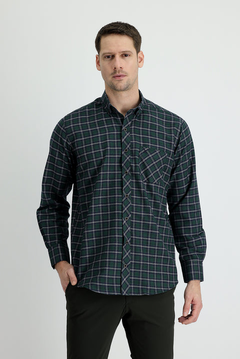 Dark Green Long Sleeve Regular Fit Plaid Lumberjack Cotton Easy-Iron Shirt