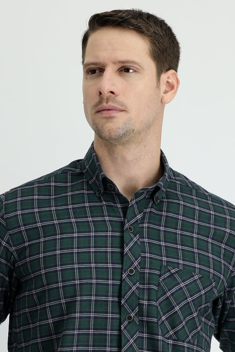 Dark Green Long Sleeve Regular Fit Plaid Lumberjack Cotton Easy-Iron Shirt