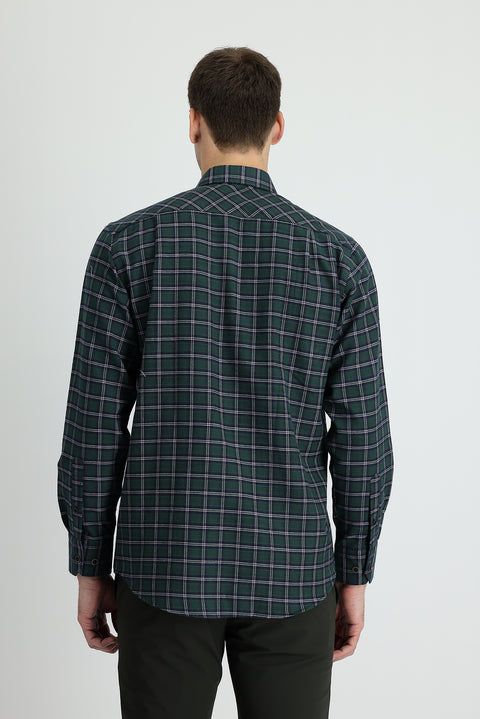 Dark Green Long Sleeve Regular Fit Plaid Lumberjack Cotton Easy-Iron Shirt