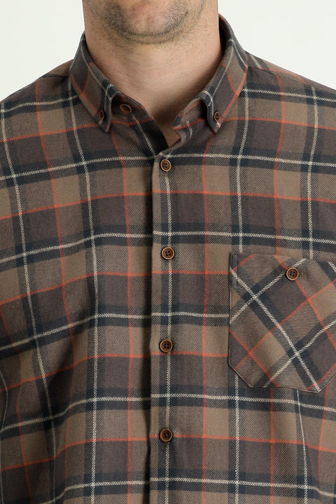 Medium Brown Long Sleeve Regular Fit Plaid Lumberjack Shirt