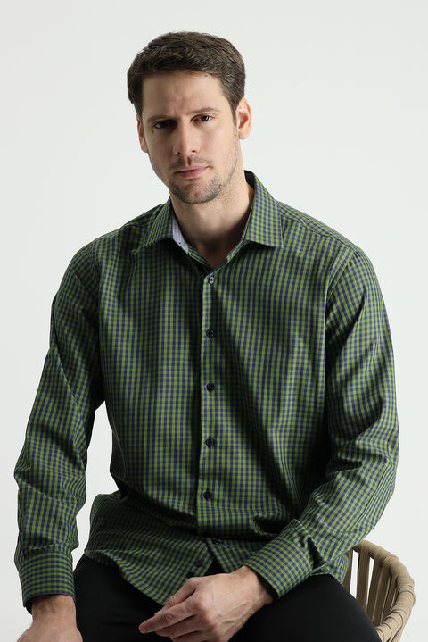 Grass Green Long Sleeve Regular Fit Plaid Shirt