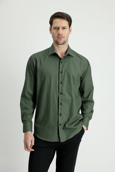 Grass Green Long Sleeve Regular Fit Plaid Shirt