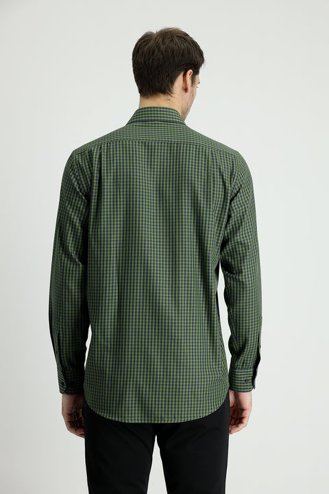 Grass Green Long Sleeve Regular Fit Plaid Shirt