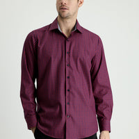 Dark Red Long Sleeve Regular Fit Plaid Cotton Shirt