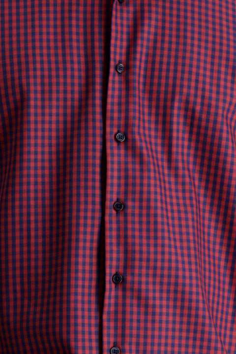 Dark Red Long Sleeve Regular Fit Plaid Cotton Shirt