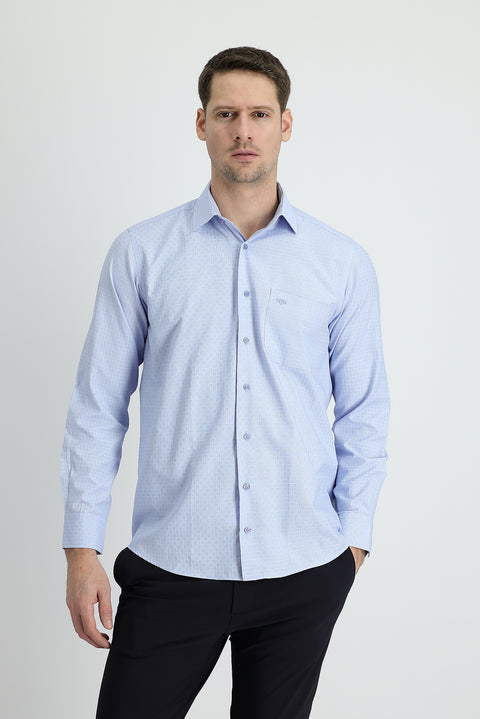 Light Blue Long-Sleeve Classic Plaid Shirt