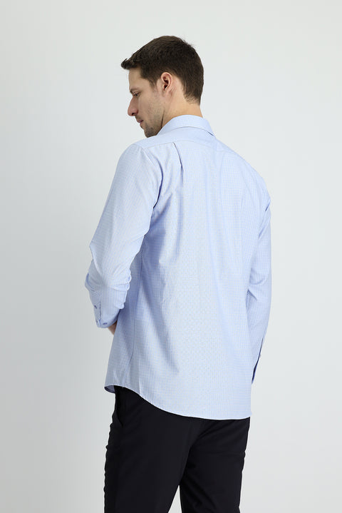 Light Blue Long-Sleeve Classic Plaid Shirt