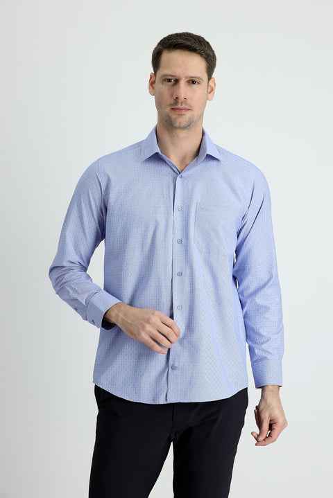Dark Blue Long-Sleeve Classic Plaid Shirt