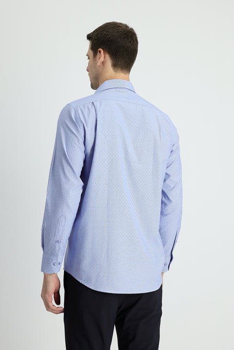 Dark Blue Long-Sleeve Classic Plaid Shirt