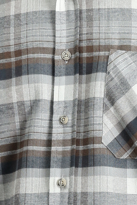 Medium Grey Long Sleeve Regular Fit Plaid Sport Cotton Easy-Iron Shirt
