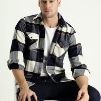 Medium Navy Long Sleeve Plaid Shacket Lumberjack Shirt