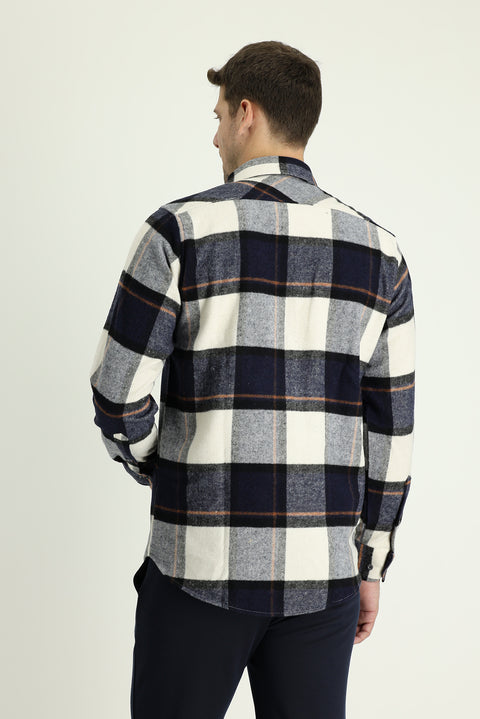 Medium Navy Long Sleeve Plaid Shacket Lumberjack Shirt