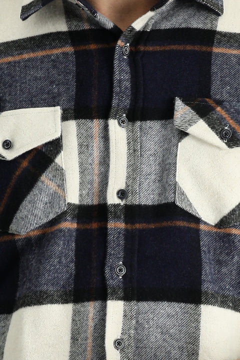 Medium Navy Long Sleeve Plaid Shacket Lumberjack Shirt