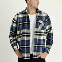 Dark Blue Long Sleeve Regular Fit Plaid Shacket Lumberjack Shirt