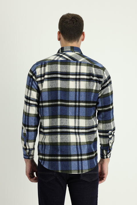 Dark Blue Long Sleeve Regular Fit Plaid Shacket Lumberjack Shirt