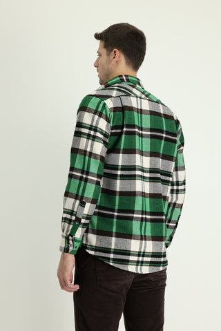  Çimen Yeşili Uzun Kol Regular Fit Ekose Shacket Oduncu Gömlek