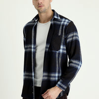 Dark Navy Long Sleeve Regular Fit Plaid Shacket Lumberjack Shirt